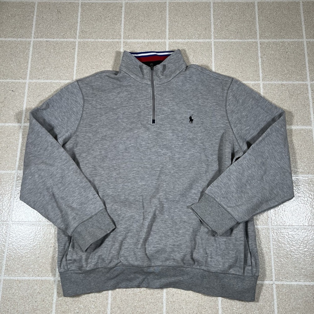 Polo Ralph Lauren 1/4 Quarter Zip Pullover Mens XL Gray Pony Blue Sweatshirt